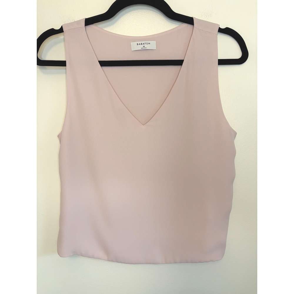 Babaton Aritzia Womens V-Neck Sleeveless Blouse Pink XS Chic Feminine Minimalist